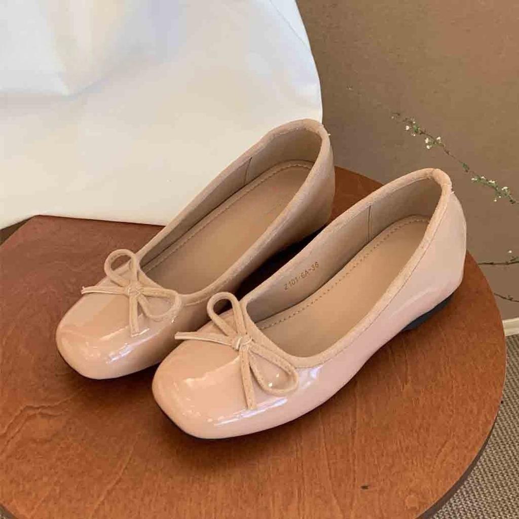 Inner heightening bow red light mouth single shoes women's 2025 spring new French gentle temperament commuter ladyshoes