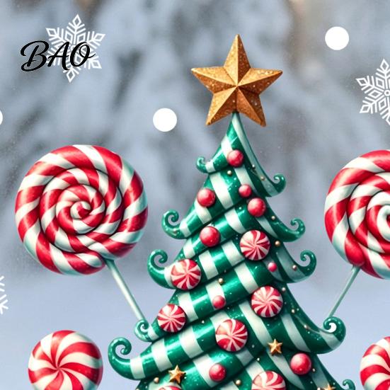 Holiday Party Supplies for Home Candy Christmas Tree Window Static Sticker, Waterproof PVC Removable Seasonal Glass Stickers Clings, Decorative Decal