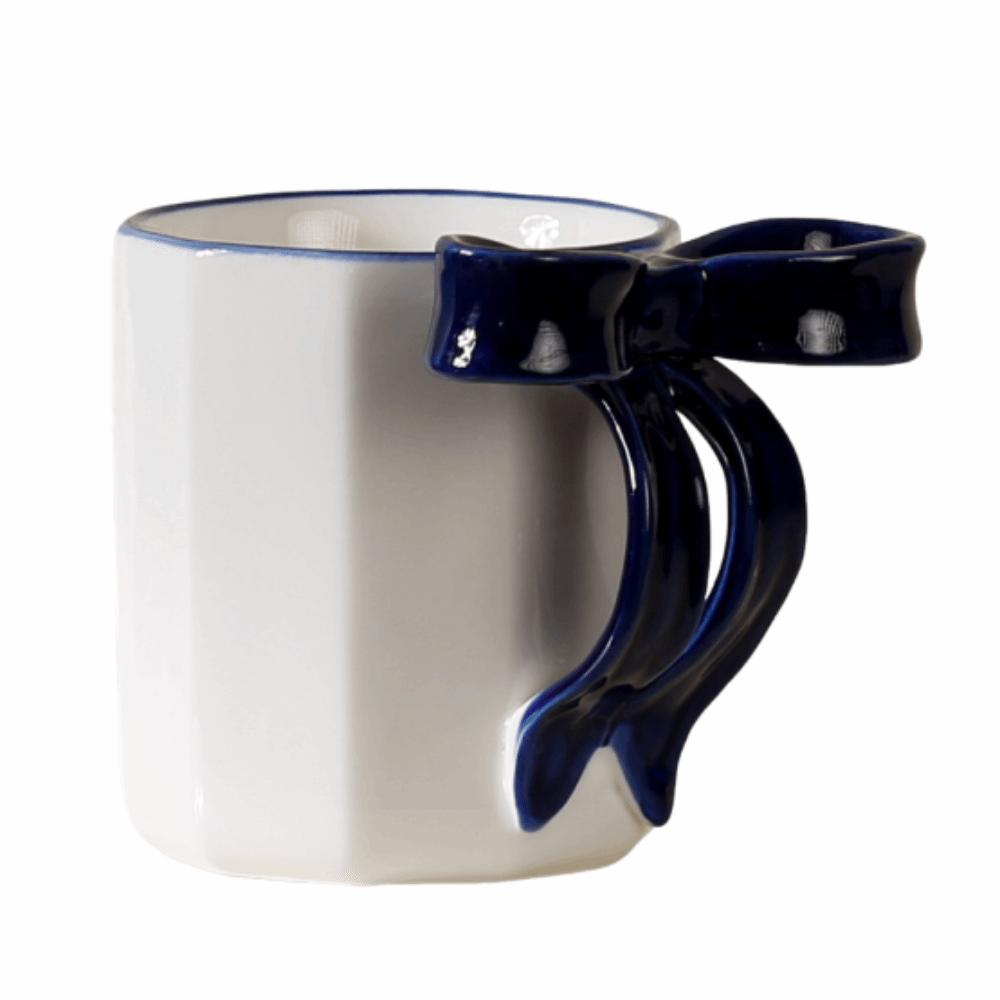 340ML Bowknot Tea Cup Elegant Milk Drinking Cup Safe Ceramic Coffee Mug  Girl s Gift темно-синий