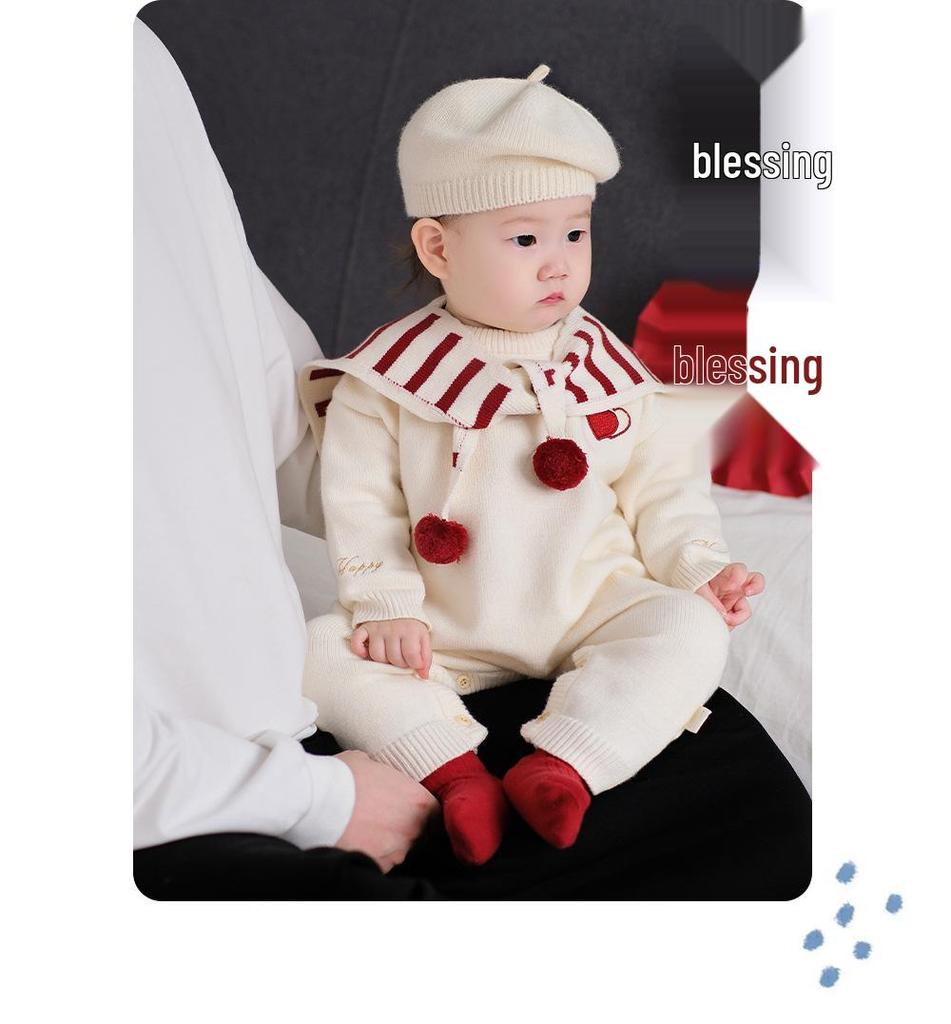 Full Moon Winter Infant Jumpsuit: Cozy 100-Day Outfit for 1-Year-Olds - New Year Visiting and Crawling Clothes for Babies