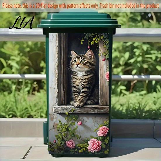 Pegatinas Decorativas para Cubo de Basura con Cara, Pegatina de Animales de Dibujos Animados, Pegatina de PVC Autoadhesiva Colorida, Pegatina Impermeable Linda Gato Perro para Cubo de Basura con Ruedas
