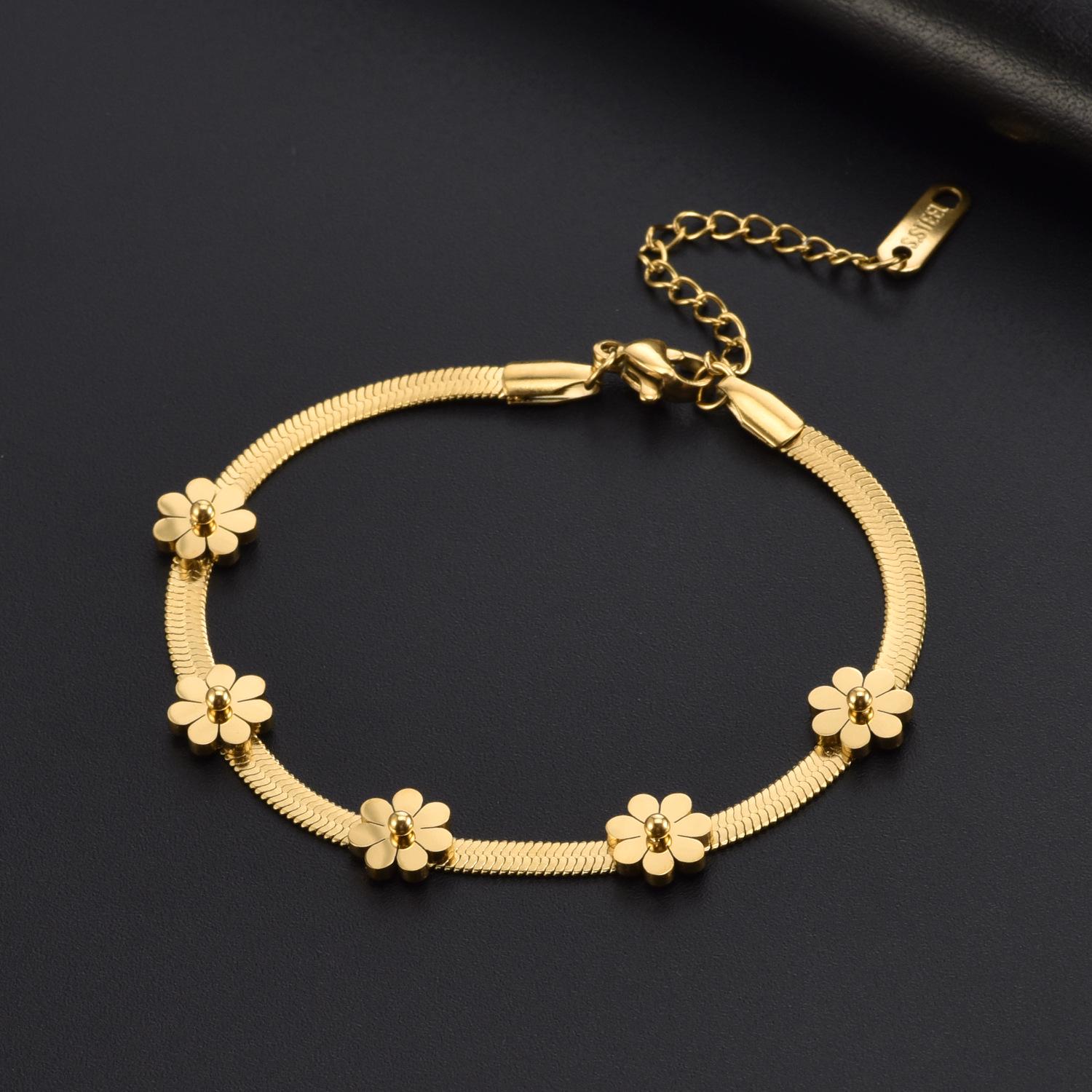 

Five Daisy Titanium Steel Snake Chain Bracelet for Women