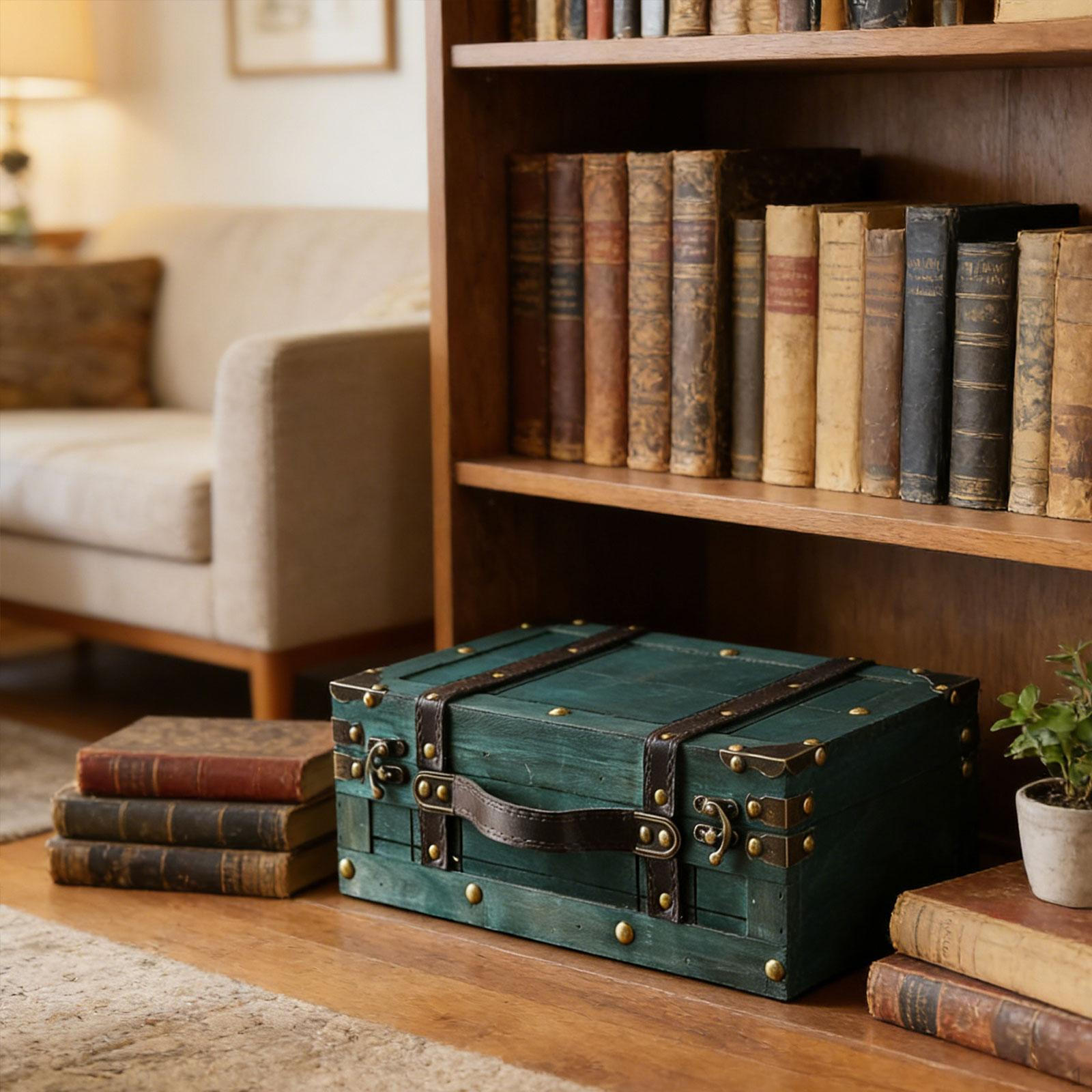 Старинный чемодан Декоративный ящик для хранения Украшения Старомодные сундуки Деревянный сундук Багаж зелёный 2590₽