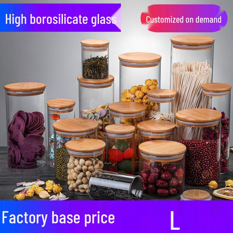 Borosilicate Glass Jar with Bamboo Lid - Transparent Kitchen Storage for Tea, Grains, or Candy 85 Bamboo Lid