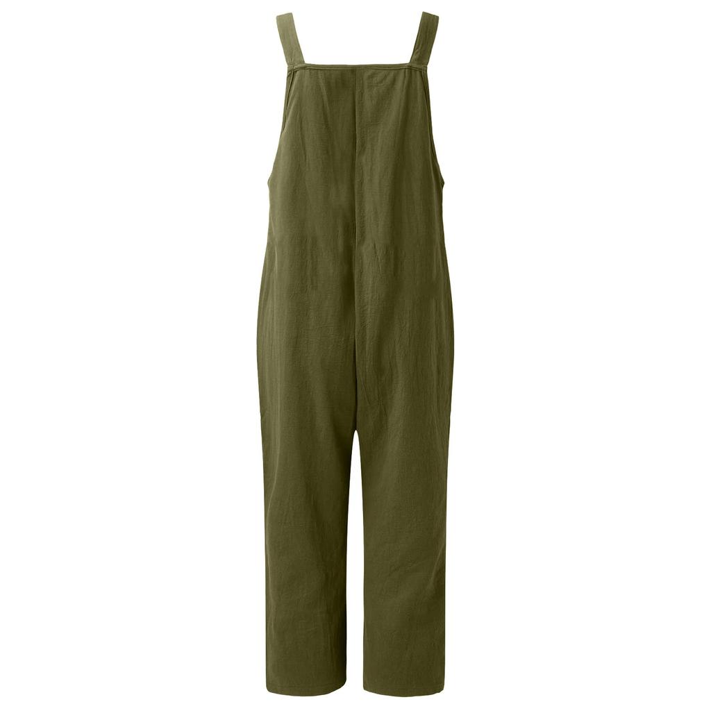 Damen-Overall aus Baumwolle und Leinen, gestreift, weites Bein, Cargohose, lässiger Overall