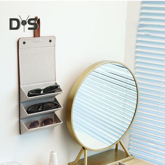 Etui na okulary podróżne składane zapięcie zatrzaskowe pętla do zawieszania wewnętrzne lusterko okulary przeciwsłoneczne organizer na biżuterię skóra wegańska ochronna torba do przechowywania