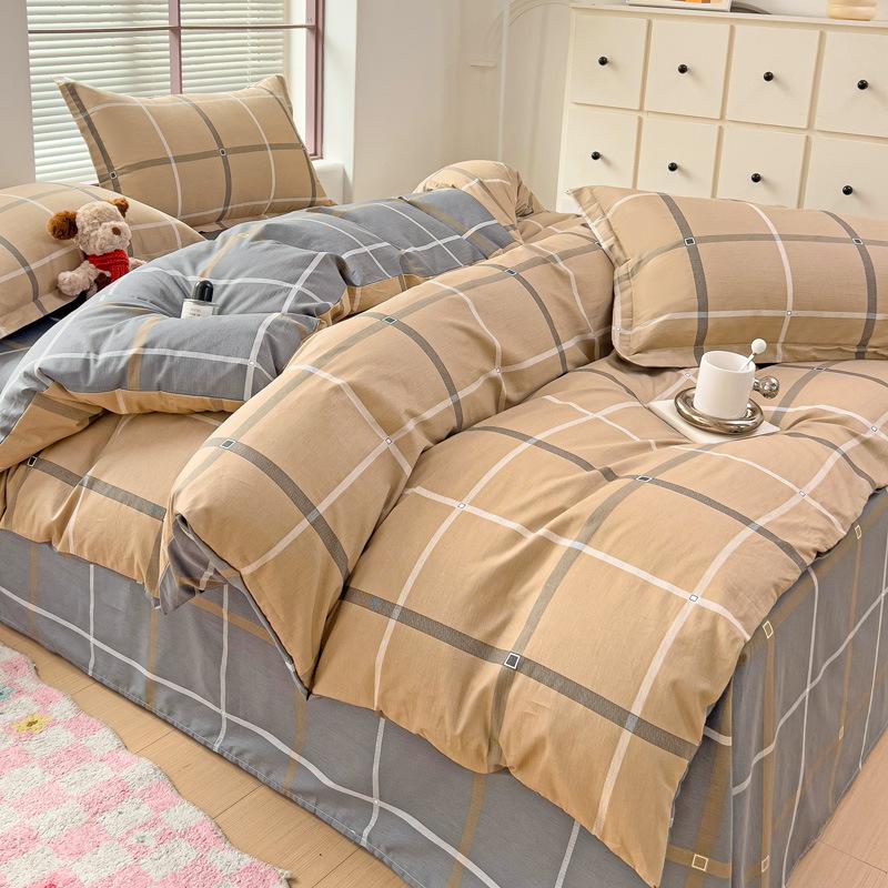 Vierteiliges Set aus Bettwäsche aus reiner Baumwolle, Bettbezug, Bettwäsche, dreiteiliges Bettlaken-Set für den Schlafsaal