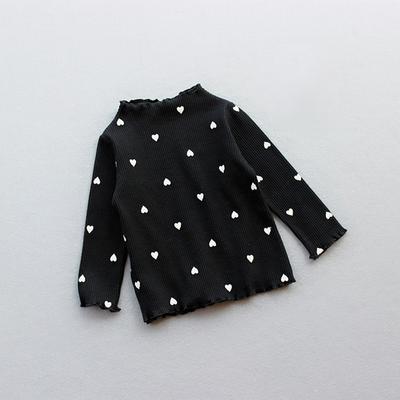 Children Girls Heart Shape Cartoon Print Wear Bottoming Long-Sleeved Solid Color T-Shirt Tops