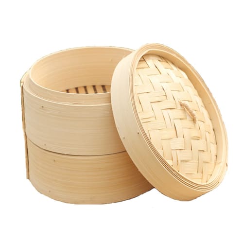 Bamboo Steamer, Basket Steamer for Steaming Chinese Food, Lid and Steamer Set (2 Steamers, 2 Tiers with Lid), Delicious, Fluffy Steamed Pork, Cookware