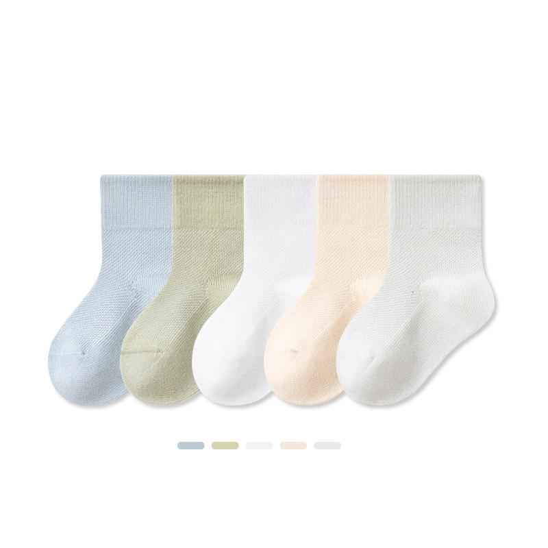 

5 пар/лот Тонкие сетчатые носки для новорожденных, Хлопковые бесшовные мягкие носки для девочек и мальчиков, Весенне-летние студенческие носки 0-8 лет 6-12Months(S)