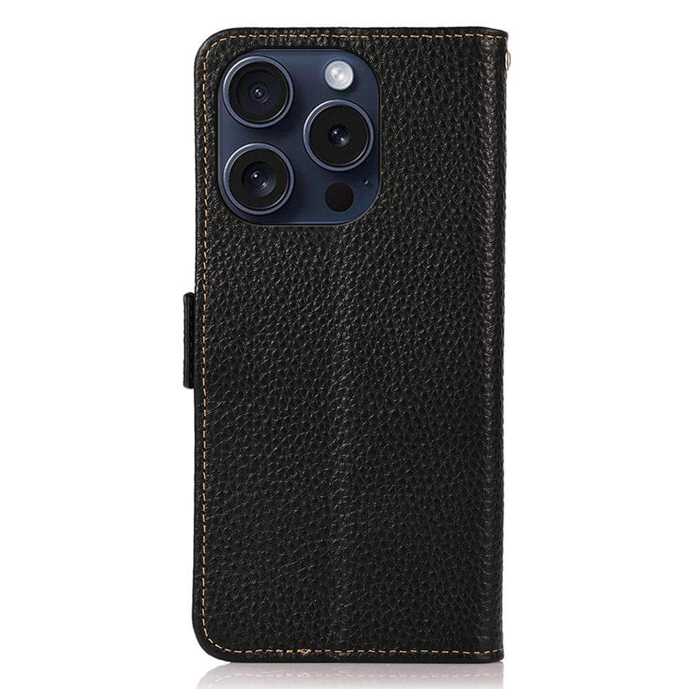 KHAZNEH For iPhone 16 Pro Case RFID Blocking Genuine Cow Leather Wallet Phone Cover