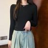 Kermodal, Solid Color Crew Neck Long-sleeved T-shirt for Women's Autumn and Winter Ins Slim Fit