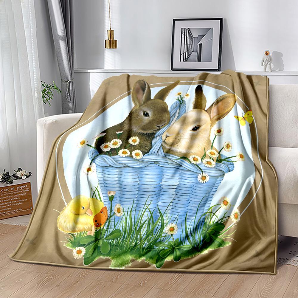 Easter Eggs And Bunnies Blanket,Suitable for Sofas, Offices, Travel, Living Rooms, Gifts To Relatives and Friends, Blanket,Suitable for All Seasons.