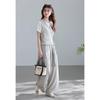 VICTORIA&VERA Round Neck T-Shirt, Vest & Wide-Leg Pants 3-Piece Set