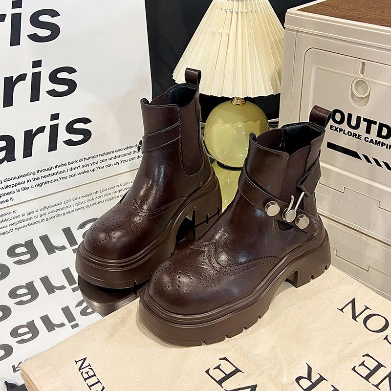 European 2025 autumn and winter new comfortable Chelsea women's heightened British style thick-soled big-headed Martin boots
