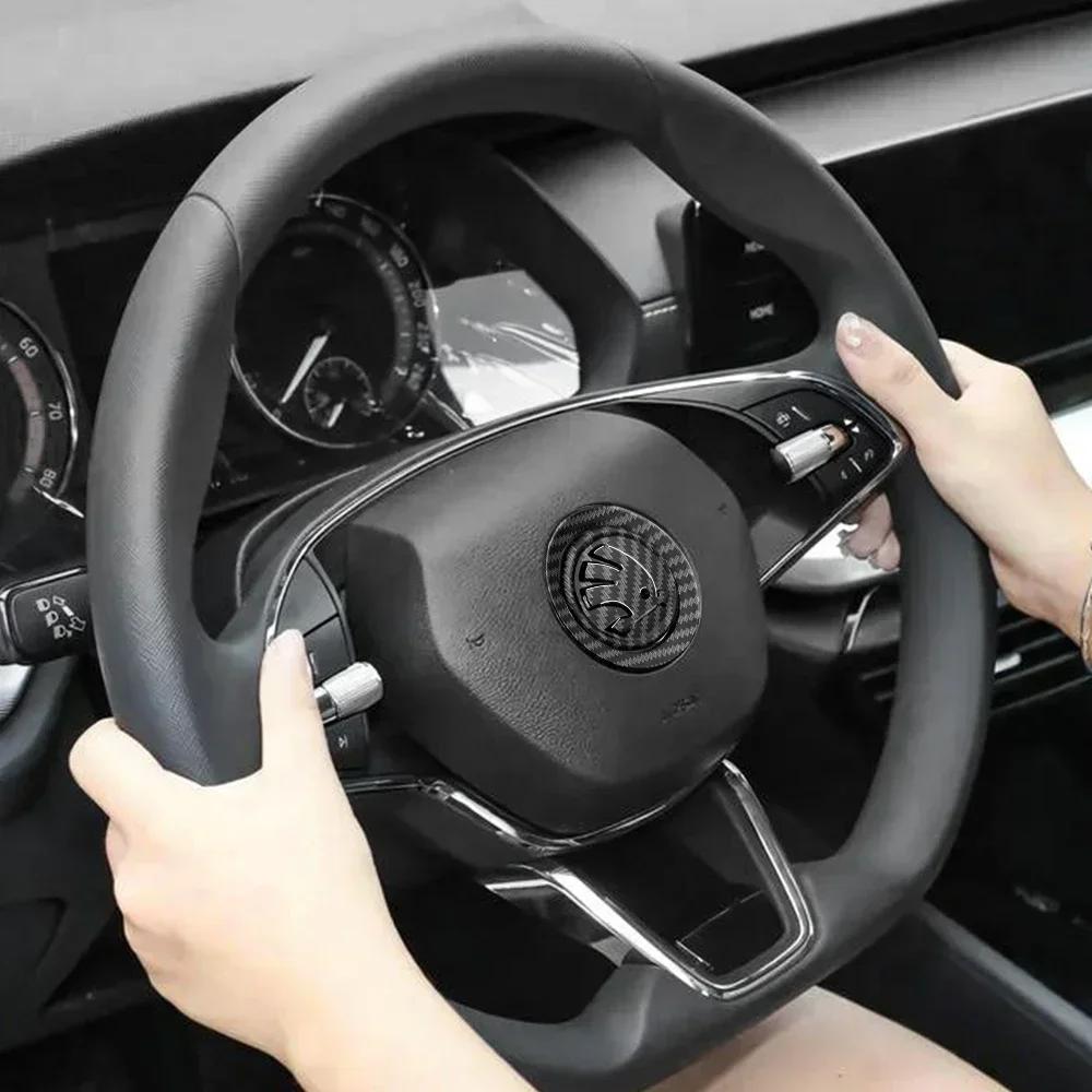 lbrdy0 1pcs Car Steering Wheel Logo Emblem Cover Sticker for Skoda Octavia Yeti VRS Roomster Citigo Combi Visions Enyaq RS iV Deriv