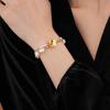 Elegant Gold Plated Double Layer Freshwater Pearl Bracelet Women French Vintage Style Irregular Geometric Design Chic
