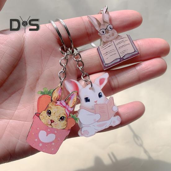 

Брелок с кроликом, подвеска в виде кролика из нержавеющей стали, плиссированная кольцевая цепочка, стиль Пасхального дня, школьный портфель, сумка через плечо, украшение, подвеска, держатель для ключей, органайзер для ключей