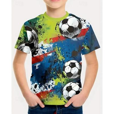 Boys 3D Football T Shirt Tee Short Sleeve Summer Spring Fashion Basic Kids 4-12 Years Crew Neck Outdoor Casual Daily Regular Fit