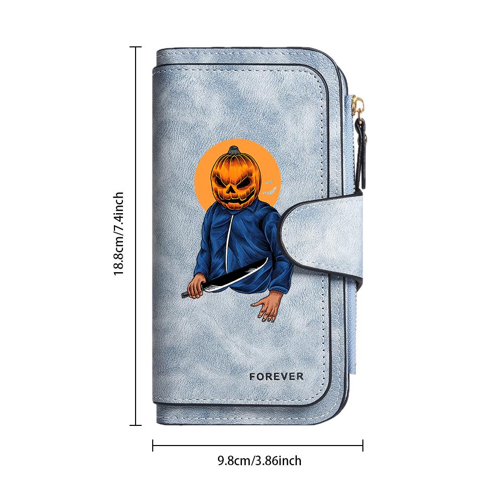 Halloween Pumpkin Print Long Wallet Fashion Multi Slot Card Holder Casual Portable Daily Purse