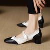 2024 New Size 34-40 Genuine Leather Shoes Woman Mary Jeans High Heel Pumps Square Toe Fashion Office Dress Shoes Ladies Footwear