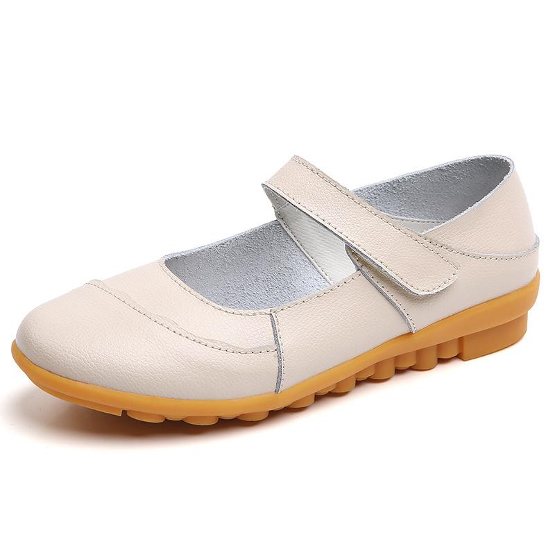 Spring New Korean Version Large-size Cowhide Women's Shoes Flat Casual Middle-aged and Old Mother's Shoes Velcro Single Shoes for Women