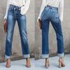 Women Pants Button Zipper Fly Straight-Leg Design Denim Pants with Pockets Commuting Style Washing Jeans