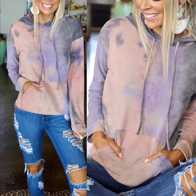 European Autumn Women's Tie-Dye Hooded Sweatshirt - Loose Fit, Long Sleeve, Casual Wear.