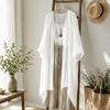 Short Sleeved Long Shawl Loose Beach Top Breathable Linen Cardigan  Summer Wear