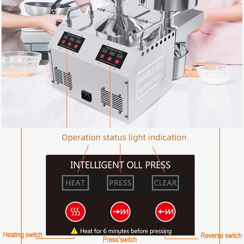 B02 New Double Head Oil Press Commercial Stainless Steel High Extraction Rate Press Flaxseed Sunflower Seed Coconut Meat