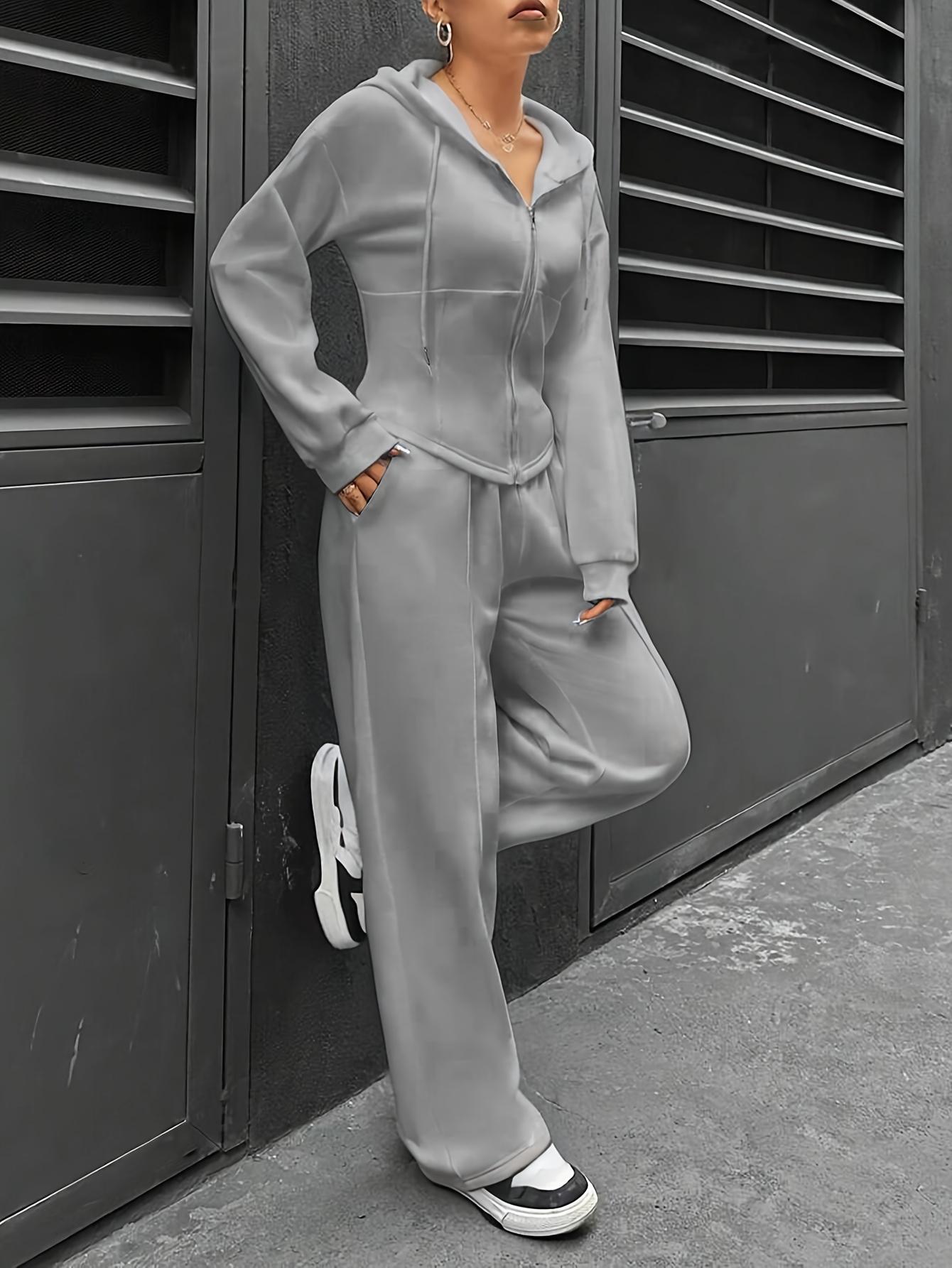 

Весна Осень Новая женская одежда Комплект из двух предметов Модный тренд Кардиган с капюшоном Приталенный повседневный комплект из двух предметов для женщин S серый