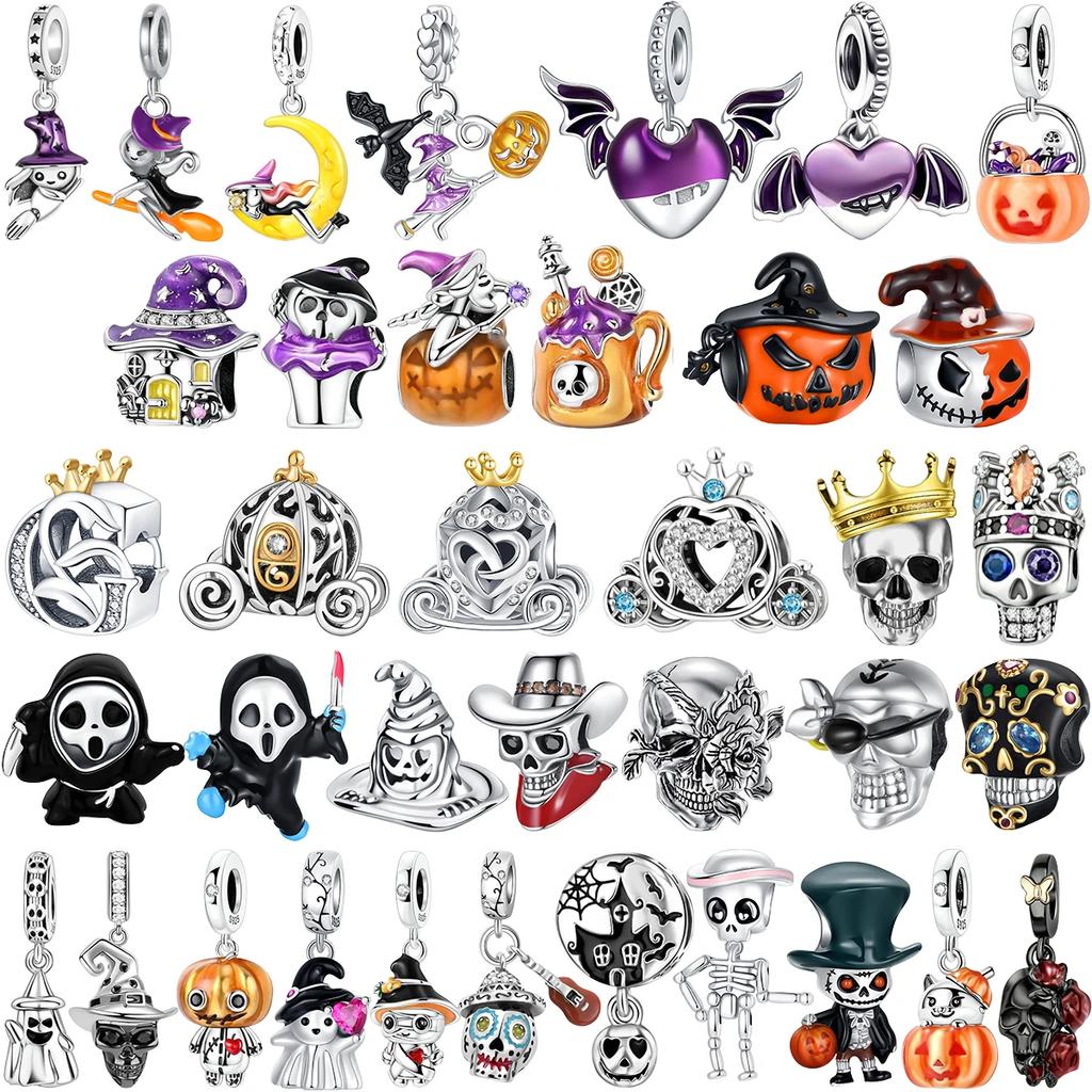 Funny Halloween Charm Bead Charms copper Pumpkin Ghost Witch Magic Hat Pendant Bead Compatible With Authentic Bracelets Necklaces Do It Yourself Jewel