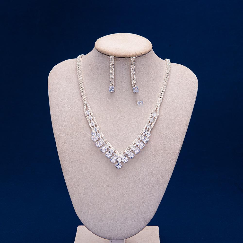 Light Luxury Zircon Bare Diamonds Bridal Jewelry Two-Piece Set Wedding Accessories Earrings Necklace Set Jewelry Spring