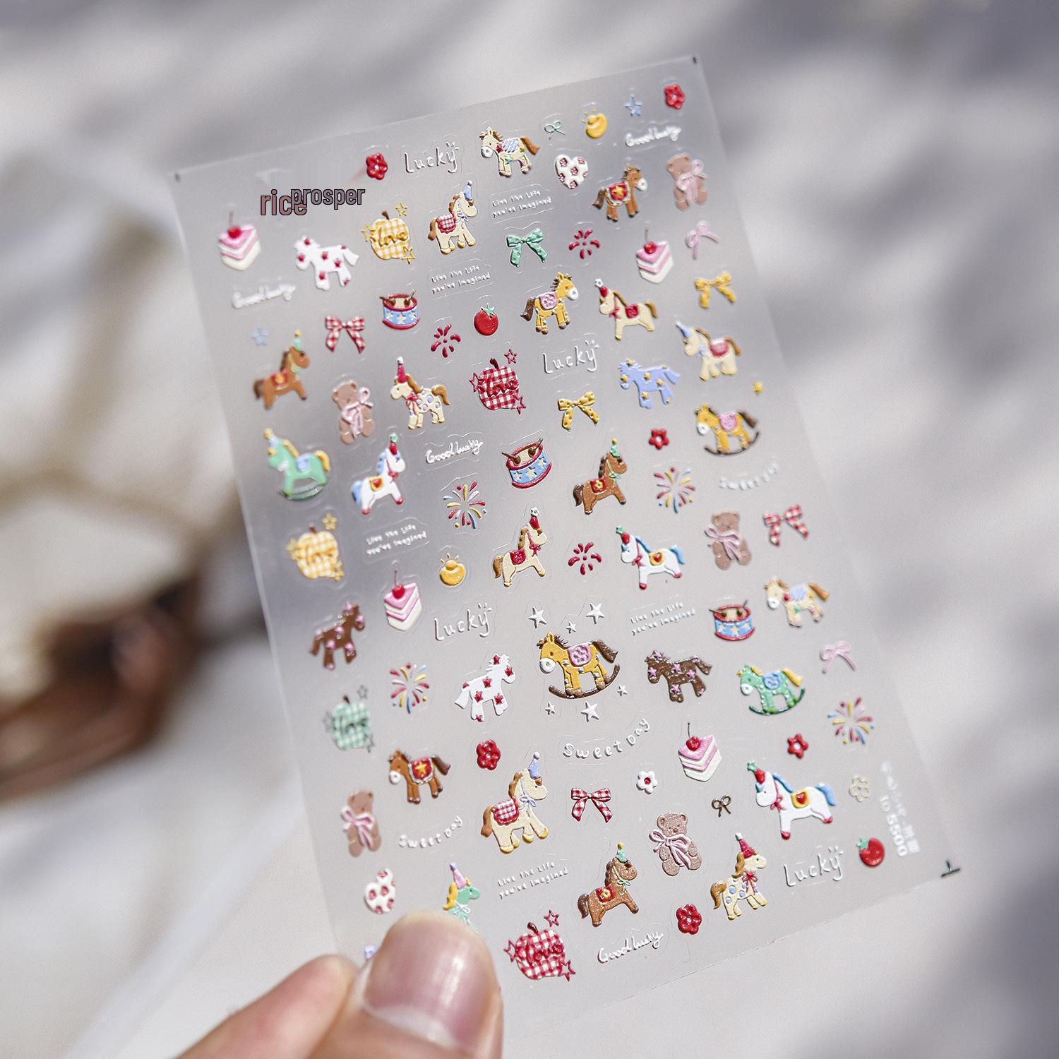 Japanese Cute Colorful 3D Pony Nail Art Stickers - Embossed DIY Wearable Decor