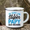 Super Papy Print Mugs Creative Coffee Cups Drink Water Tea Camping Cup Enamel Mug Outdoor Home Handle Drinkware Gift for Grandpa
