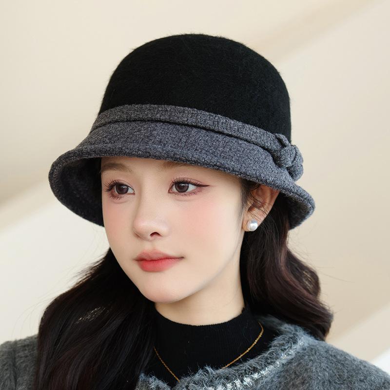 Wool Bucket Hat Women's Autumn and Winter Warm Elegant British Retro Basin Hat Fashion Winter Hat for Women, Ladies Winter Hats