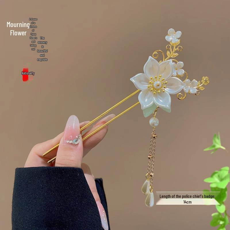 Ancient Chinese-Style Hanfu Hair Accessories: Elegant Updo Hairpins with Tassels for Women