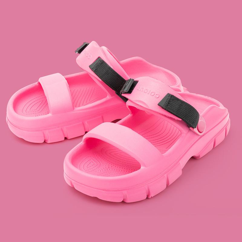 

2024 Женские летние босоножки на платформе с пряжкой и открытым носком, толстая подошва, панк, женские повседневные туфли на плоской подошве, пляжная обувь Sandalias De Mujer 44-45 розовый