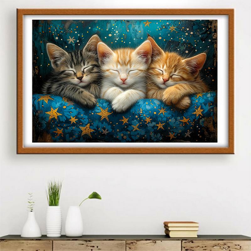 5d DIY Diamond Painting Cross Stitch Cute Animals Three Kittens Diamond Embroidery Mosaic Full Round Drill Home Decor Arts
