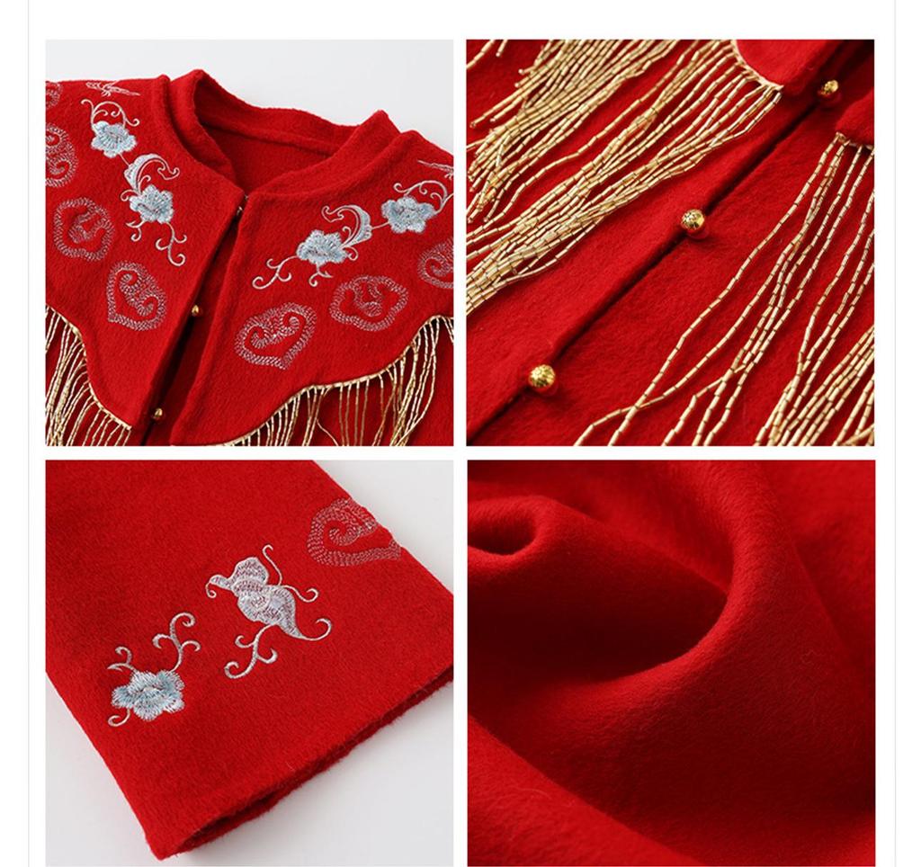 Winter 2026 Red High-End Double-Sided Wool Coat and Skirt Suit for Women, Chinese Style - NY033.