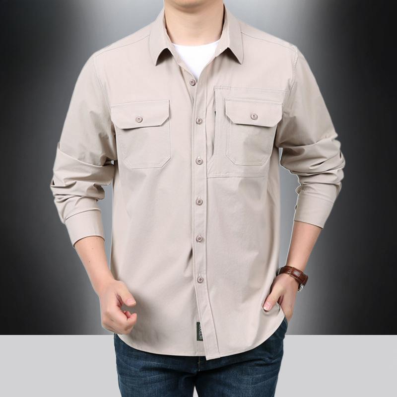 New Outdoor Quick-drying Long-sleeved Shirt Spring and Autumn Multi-bag Set Non-ironing Thin Shirt