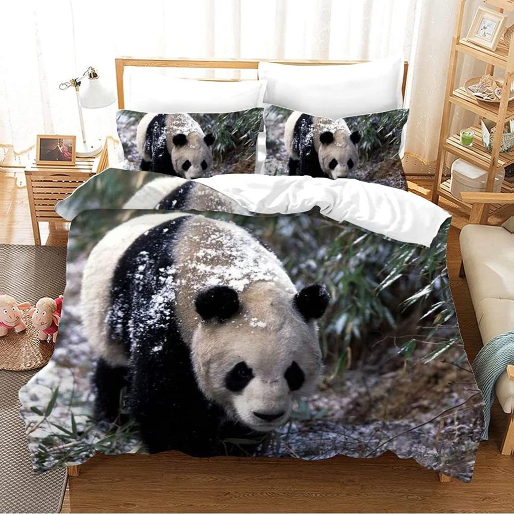Cartoon Panda Duvet Cover Set Cute Kawaii Wild Animals Comforter Cover King Queen Size Bedding Set With Pillowcase For Kids Girl