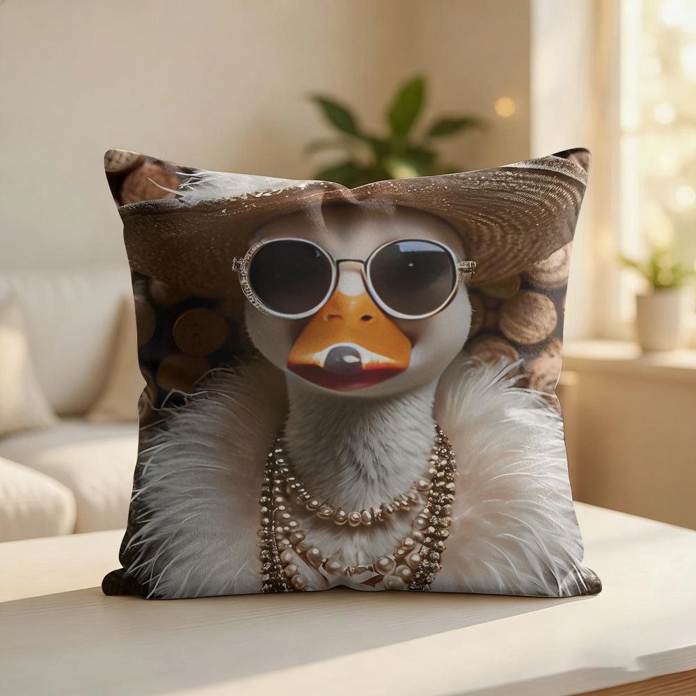Cute Funny Goose Duck Art Cushion Cover Silky Short Plush Invisible Zipper Dustproof Sofa Pillow Case For Home Decor