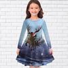 Girl Casual Christmas Gift Elk Print Round Neck Long Sleeve Dress Kid Princess Dress