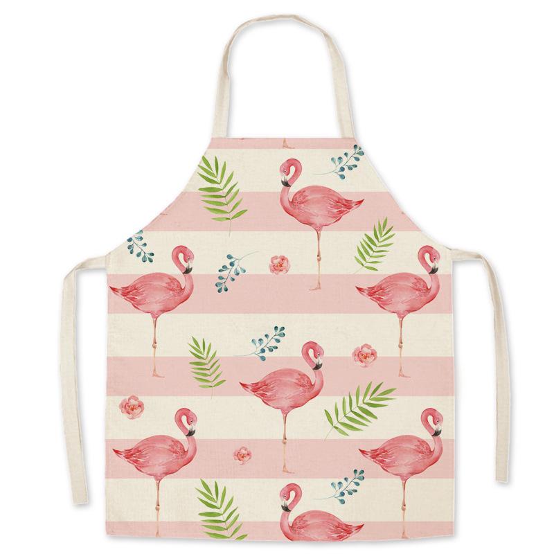 Adult & Child Flamingo Cartoon Faux Linen Apron - Ideal for Kitchen, Logo Work, and Advertising