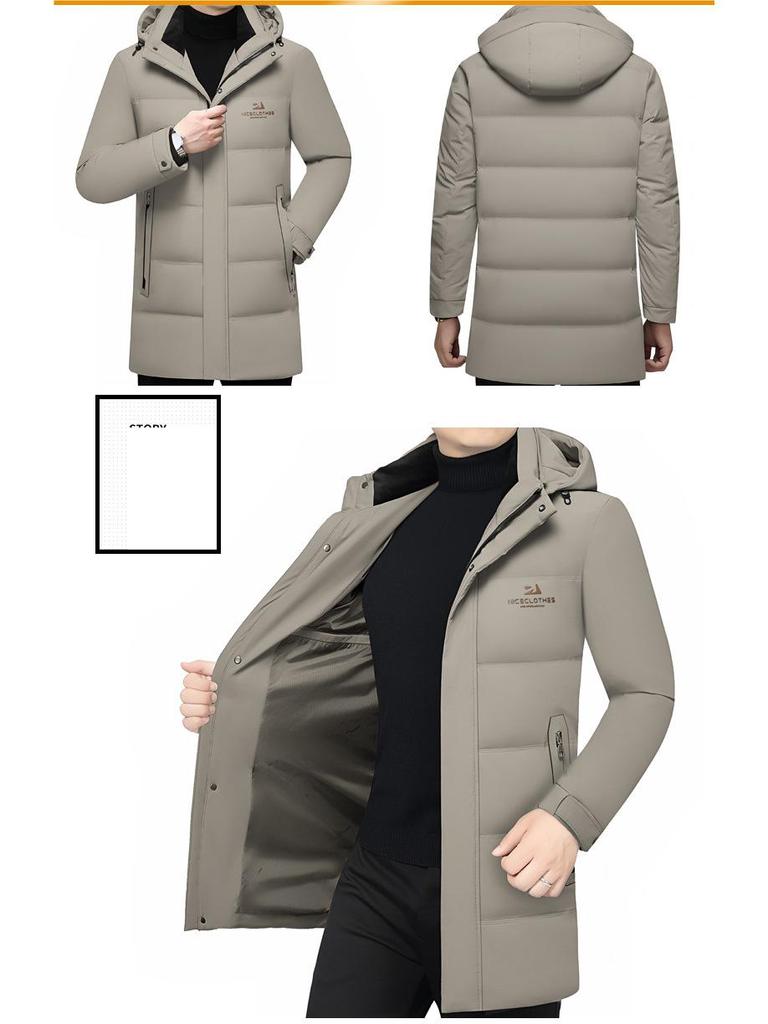 Pierre Cardin Men's Mid-Length Goose Down Jacket with Detachable Hood - Winter Business Casual Thick Outerwear
