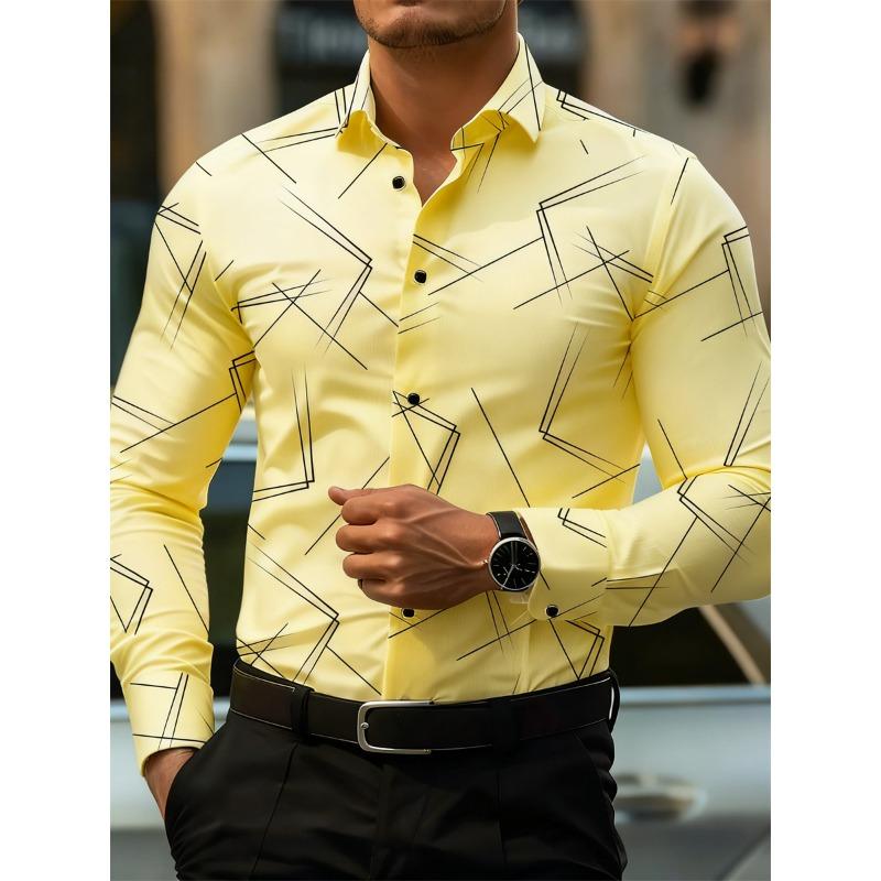 Herren Trendiges geometrisches Linienmuster Langarmhemd Business Casual Mode Design Slim Fit Bügelfrei Vielseitig Ins Style Hemd