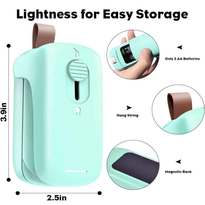 Mini selador de saco portátil 2 em 1, selador de calor portátil recarregável, selador de calor a vácuo e cortador para armazenamento de saco plástico de alimentos