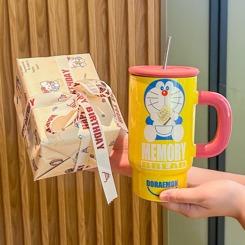 Birthday gift for girls, high-value Bingba cup, ceramic mug with lid straw cup as a gift