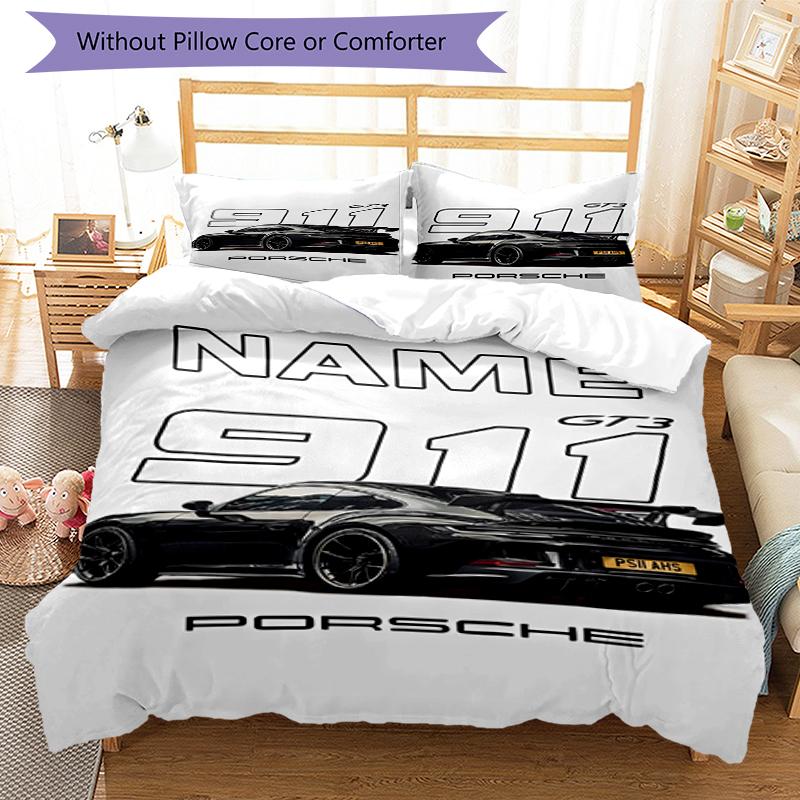 3pcs Custom Name Racing Bedding Set Duvet Cover Closure Includes 1 Duvet Cover & 2 Pillowcases, Soft and Comfortable for All Seasons.